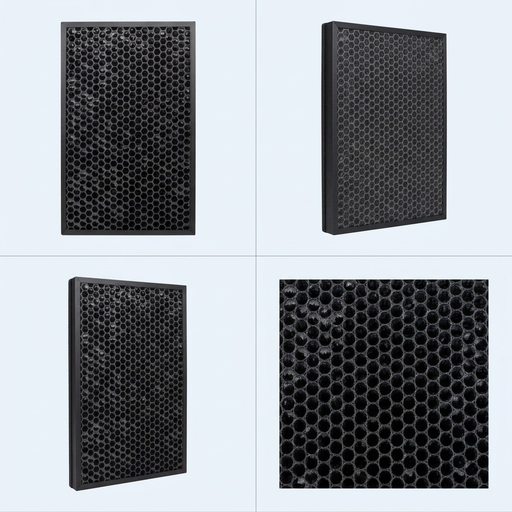 Vues multiples du filtre désodorisant au charbon actif SHARP FZK50DFU
