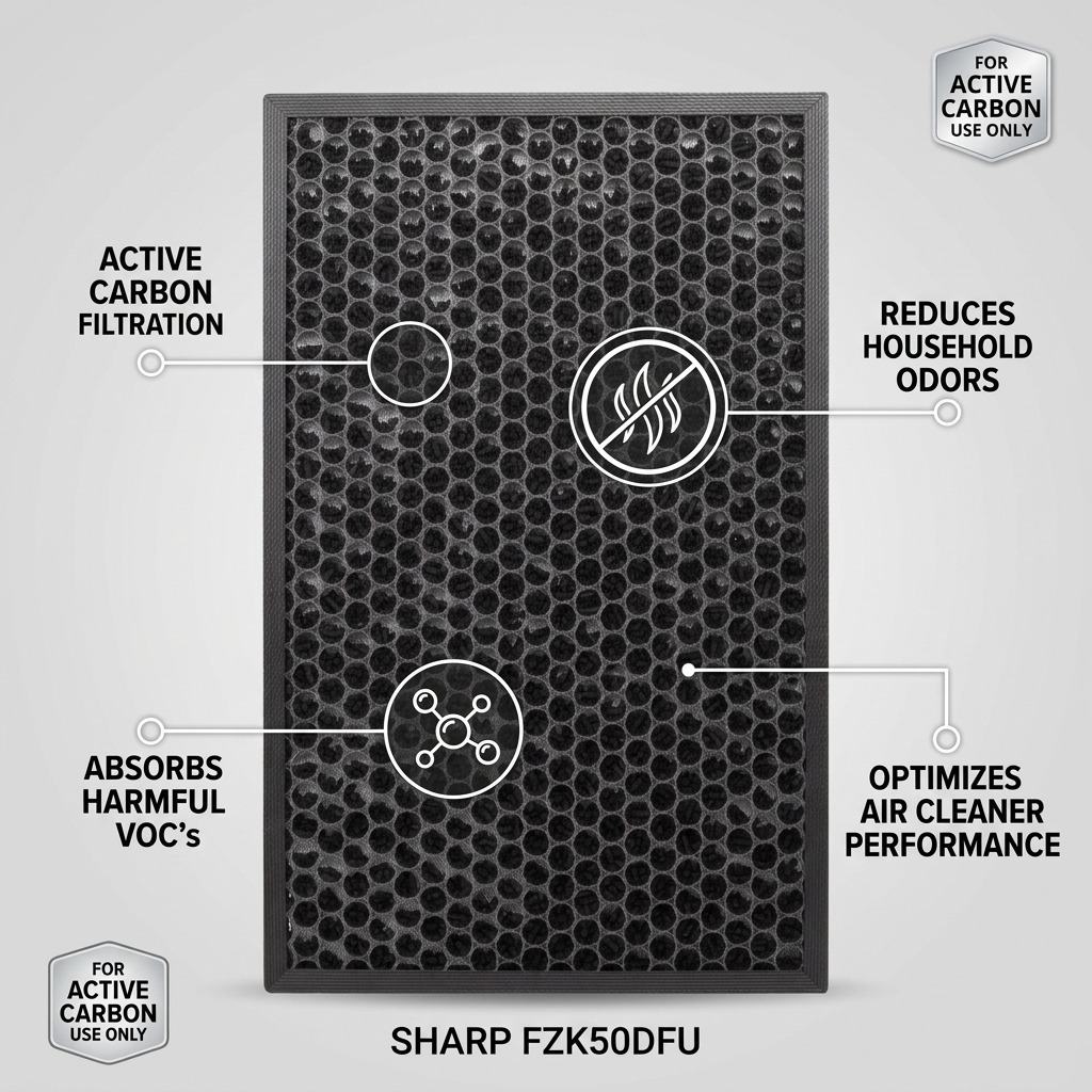 Visuel des caractéristiques du filtre au charbon actif SHARP FZK50DFU
