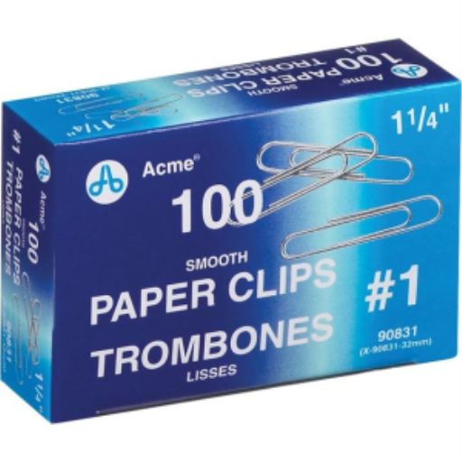 Nickel Plated Paper Clips 1-1/4" - 33 mm Smooth Finish - 100 Per Box