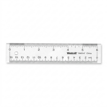 High-resolution hero shot of the Westcott 15cm/6" acrylic ruler, showing clean markings, accurate scale, and a sharp appearance against a pure white background.