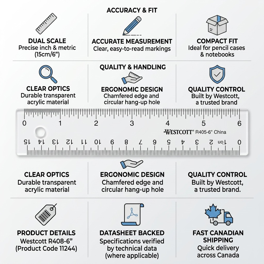 PDP visuals matrix image 8 showcasing trust and authority for Westcott clear ruler, with factual cues and icons.