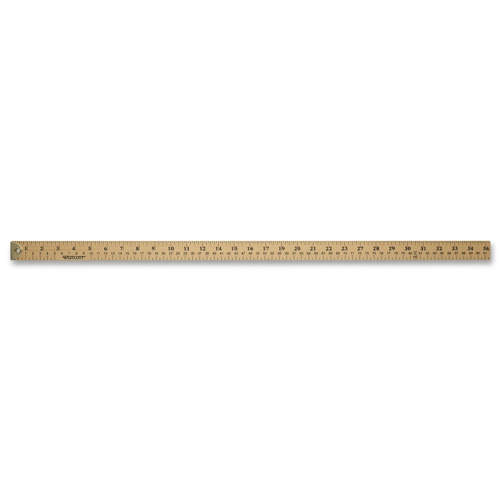 A high-resolution wooden yardstick product photo with clear inch and metric markings against a white background.