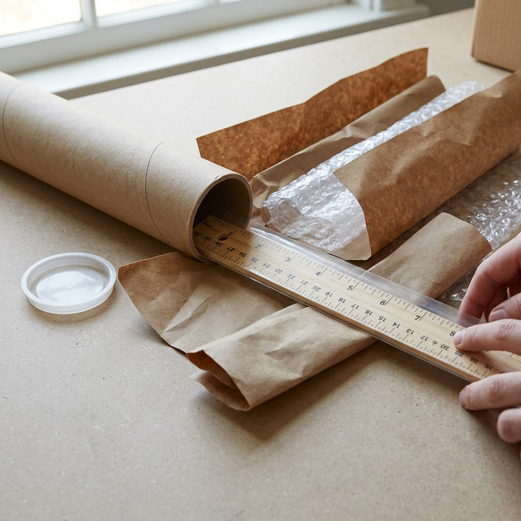 An unboxing scene shows the ruler being carefully removed from a thick.protective cardboard tube.