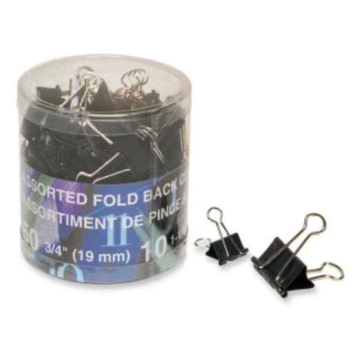Fold Back Clips 60 Black, Assorted Sizes - 50 x 3/4" (19mm), 10 x 1-1/4" (32mm)