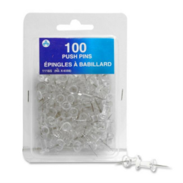 Push Pins Clear, 100/Box / Transparent 100 per box