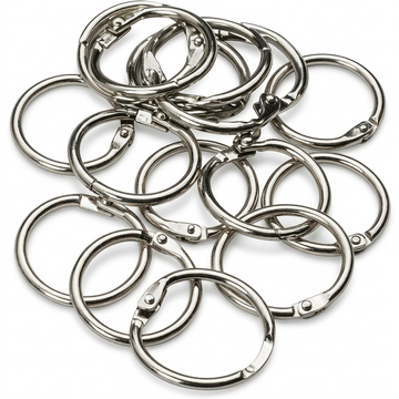 Westcott 1" silver book rings on white background. Pack of 18 rings, SKU 75150.