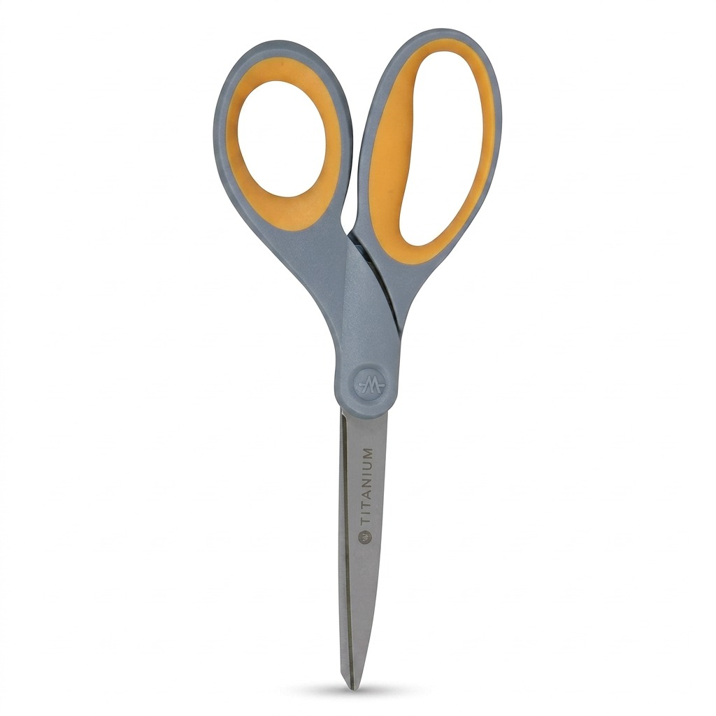 A high-resolution ecommerce hero shot of Westcott 8-inch titanium scissors on a pure white background.
