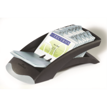 DURABLE VISIFIX Desk Business Card File, 100 Pockets, A-Z Guides, Graphite/Black (241301)
