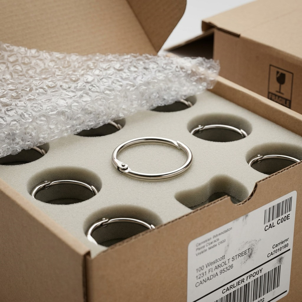 Westcott 1" silver book rings on white background. Pack of 18 rings, SKU 75150.