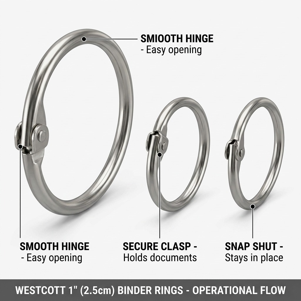 A diagram showing the hinged joint and locking mechanism of a single 1-inch metal ring.