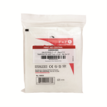 Gauze Pads, Sterile, 7.6 x 7.6 cm (3" x 3"), 12 per Bag