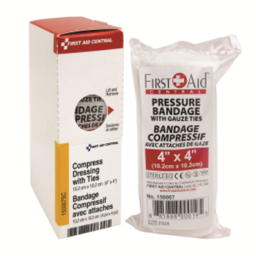 Compress Pressure Bandage with Ties, 10.2 x 10.2 cm (4" x 4"), 1/box