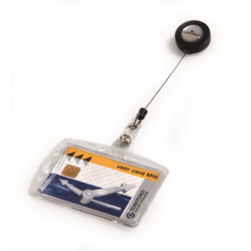 DURABLE Shell-Style ID Badge Holders with Retractable Reel, 2-3/4" x 4", Clear, Pack of 10 (801219)