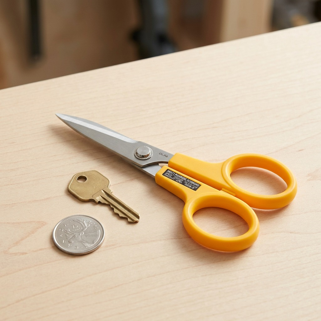 Hero shot of OLFA SCS-2 stainless steel scissors with yellow handles on white background.