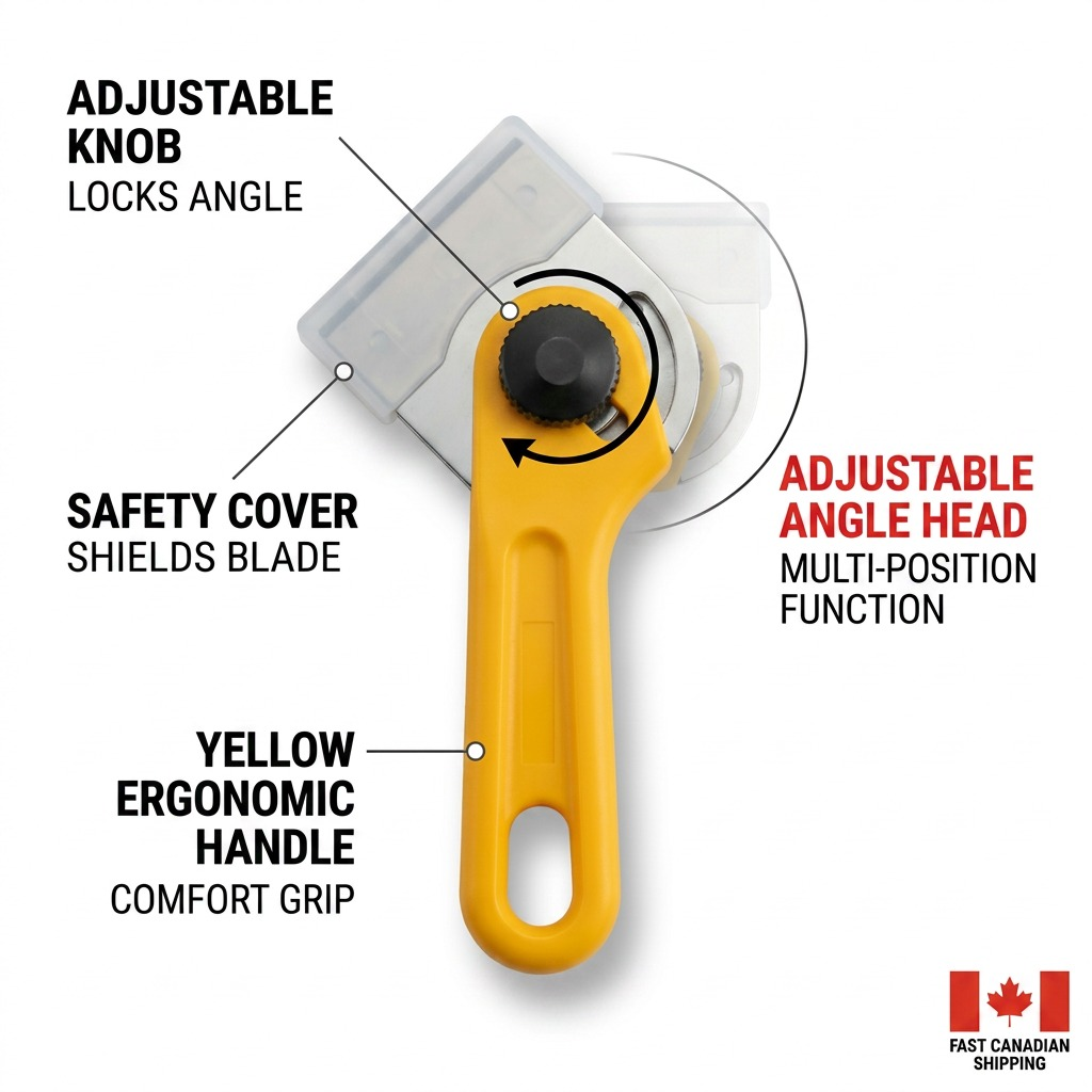 A feature graphic for the Olfa 43mm BTC-1/DX Scraper & Knife with clean pointers and minimal, concise text callouts highlighting its key functions against a clean background, grounded by the canonical product image.