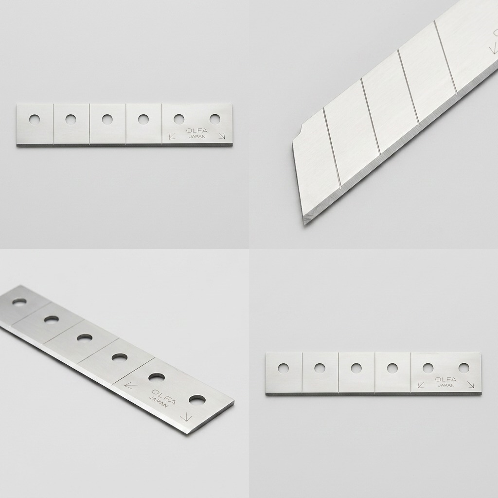 A matrix of four panels showing the Olfa CTB-5 replacement blade from various angles on a grey background.