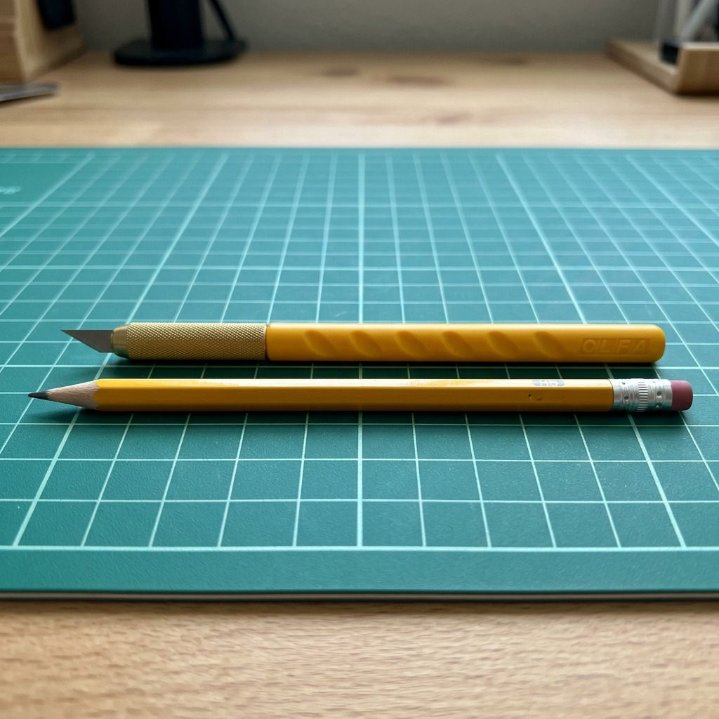 A high-resolution, centered view of the single yellow Olfa AK-1 art knife on white.