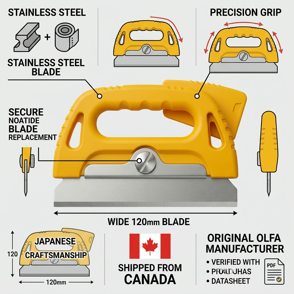 PDP infographic for GSR-1/3B scraper, highlighting build quality, stainless steel construction, and factual details.