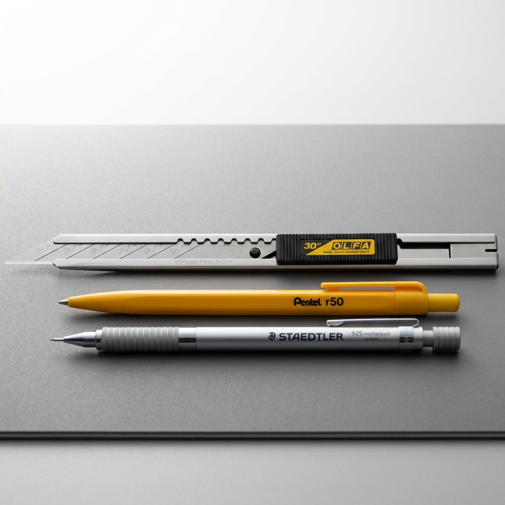 Pure high-resolution hero shot of the Olfa SAC-1 9mm Stainless Steel Graphics Knife on white.