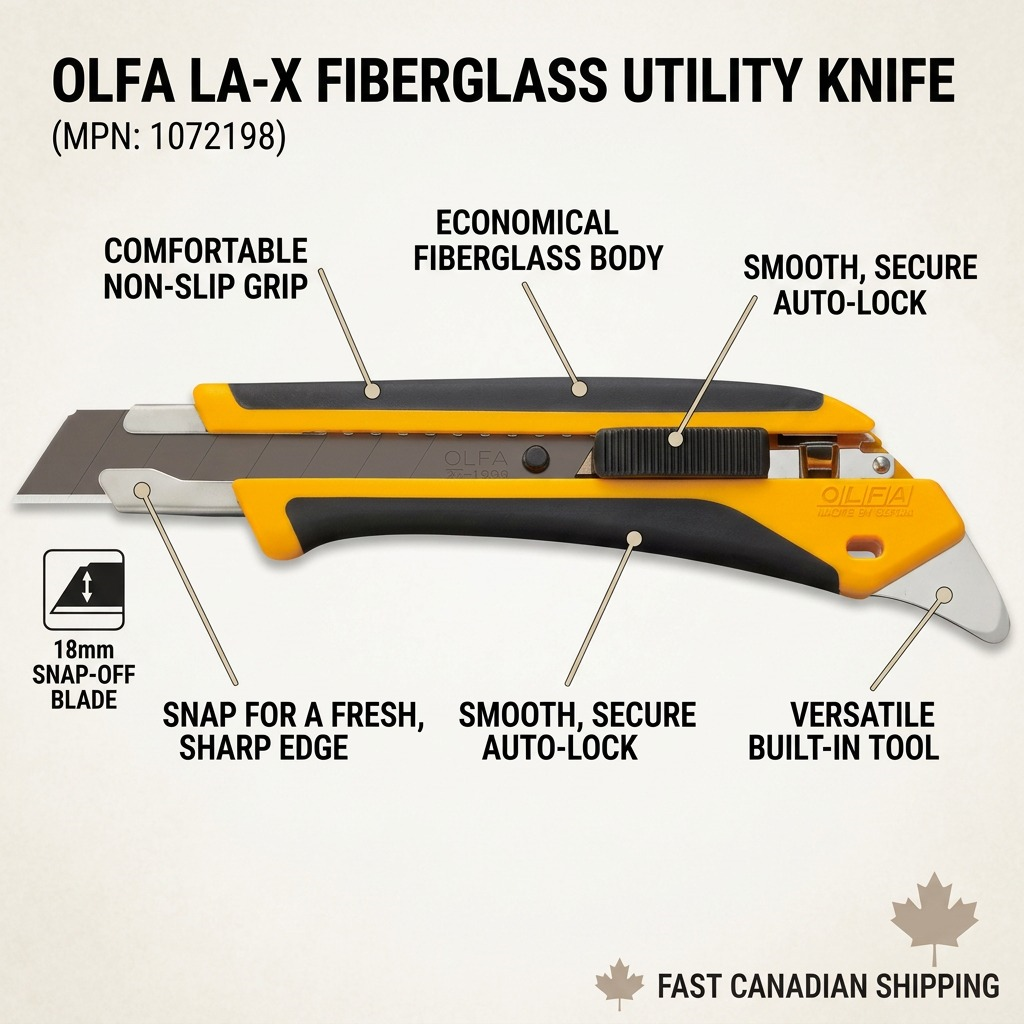 A clean, high-resolution hero image of the zero-gravity OLFA LA-X 18mm Utility Knife, resting on a pure white background.
