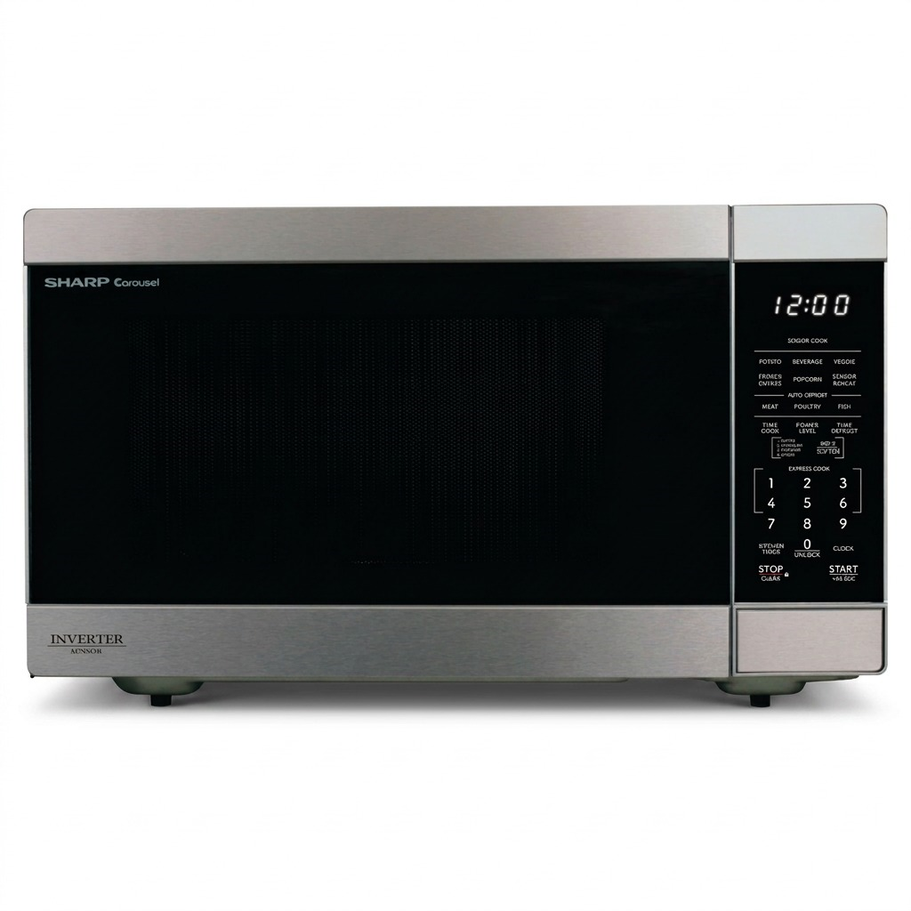 Front, centered view of the SHARP SMC1664KSC Countertop Microwave Oven in stainless steel against a white background.