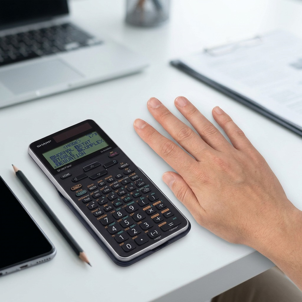 A premium eCommerce hero shot of the Sharp EL-W516XGBSL calculator on a pure white background.