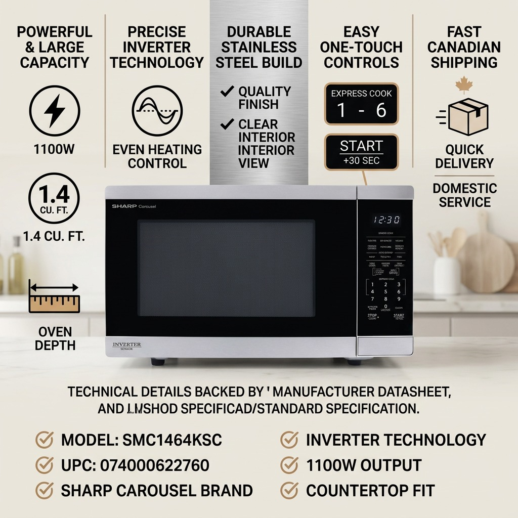 Sharp SMC1464KSC Countertop Microwave Inverter Technology Stainless Steel