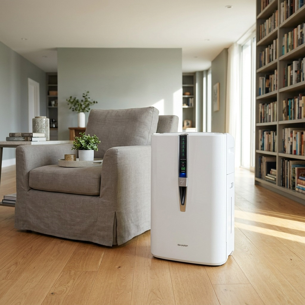Présentation dans un salon : SHARP KC860U (purificateur d’air)