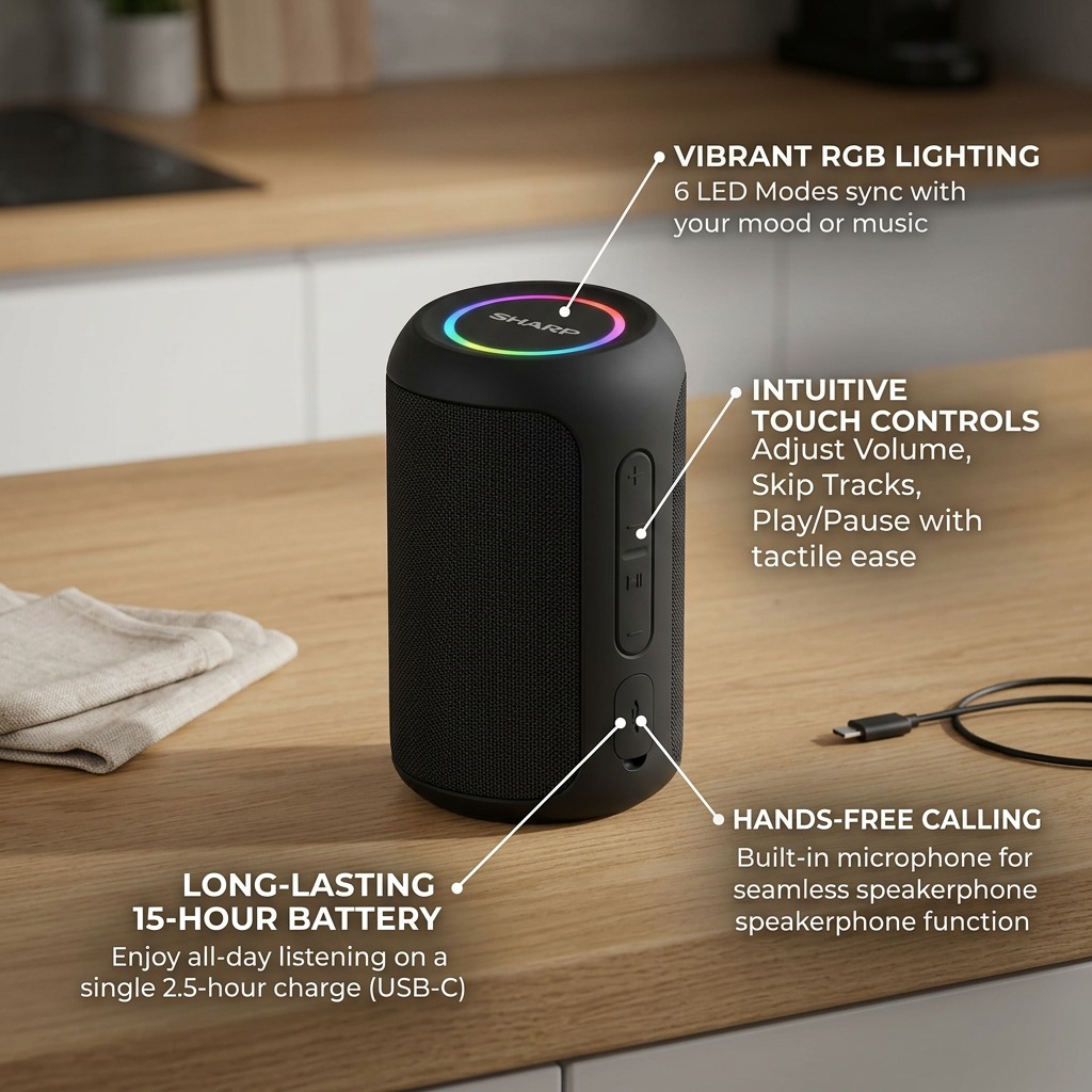 Infographie des caractéristiques : SHARP GX-BT190-BK (enceinte audio)