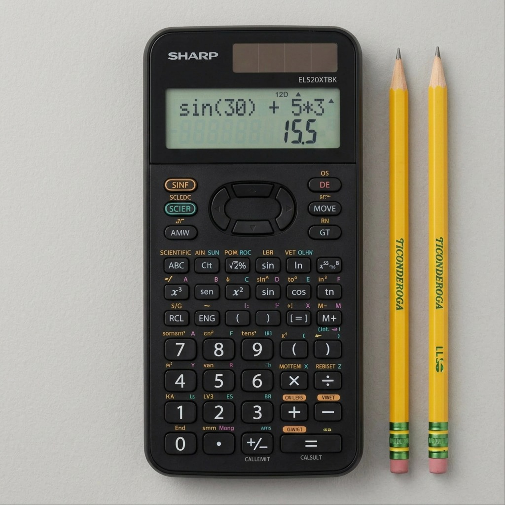 High-resolution hero product shot of the black Sharp EL520XTBK scientific calculator on a pure white background.