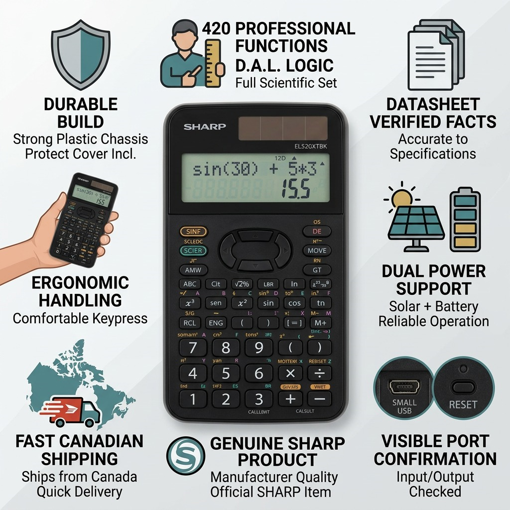 Infographie des caractéristiques : SHARP EL520XTBK (calculatrice)