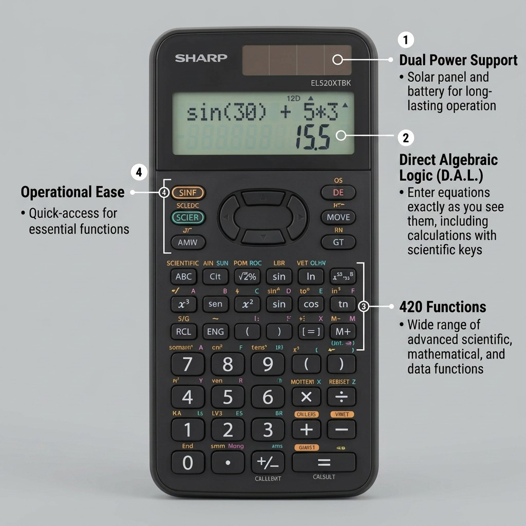 Visuel du produit : SHARP EL520XTBK (calculatrice)