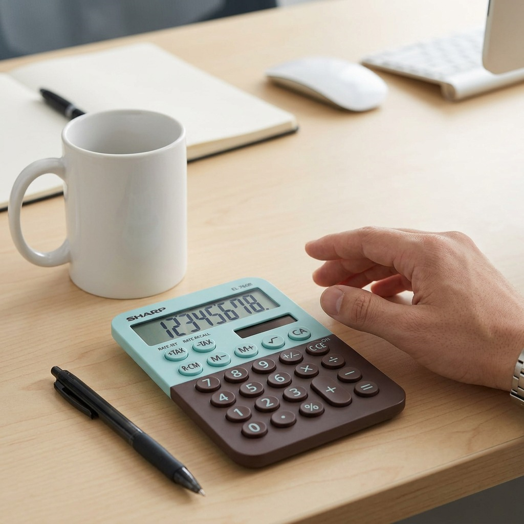 A high-resolution, centered view of the SHARP EL-760RBMT Mint Chocolate 8-digit calculator on a pure white background.