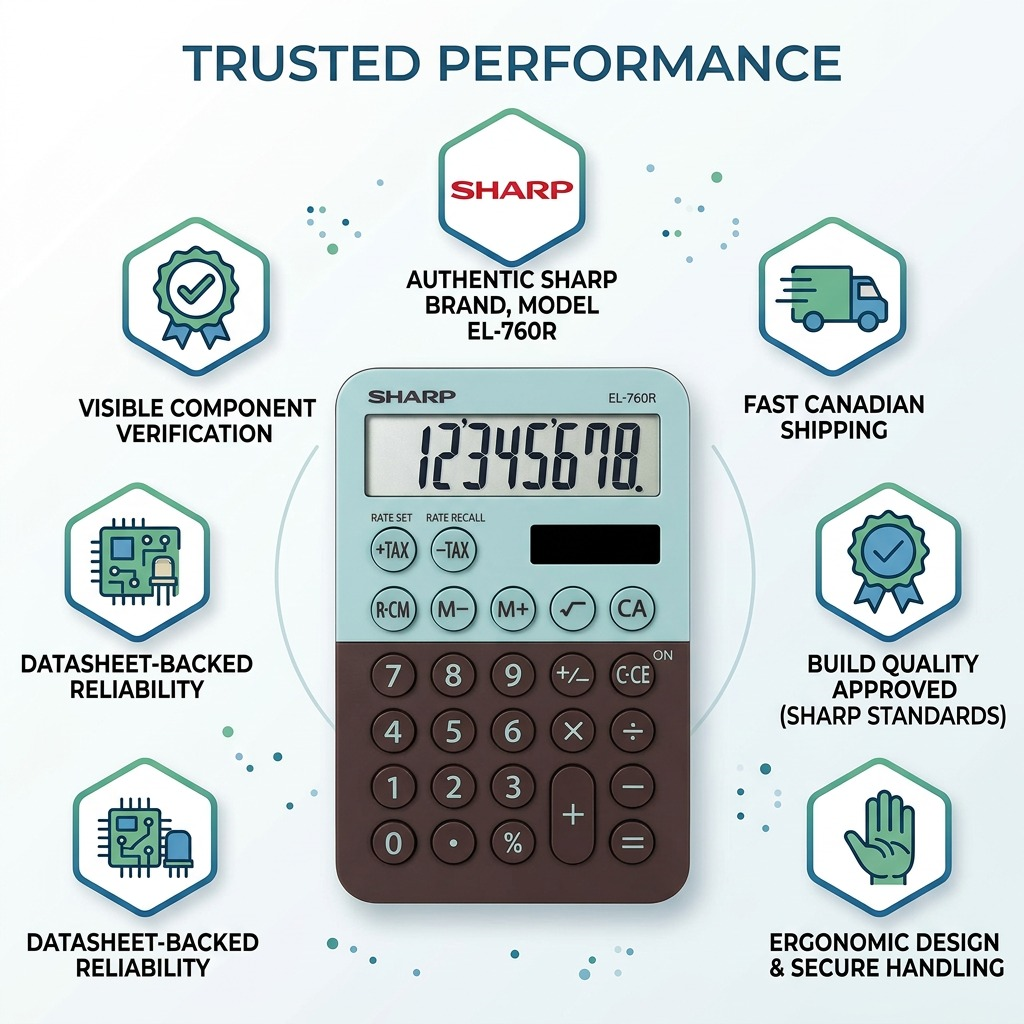 Infographie des caractéristiques : SHARP EL760RBMT (calculatrice)