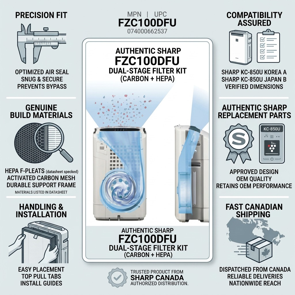 Pure high-resolution hero shot: SHARP FZC100DFU Replacement Filter (Washable Deodorizing) for KC-850U.