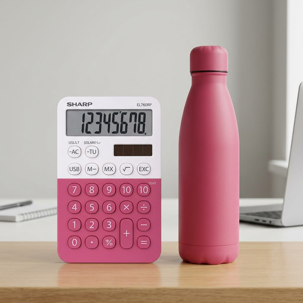 Pure high-resolution hero shot of the SHARP EL760RBPK raspberry calculator on white background.