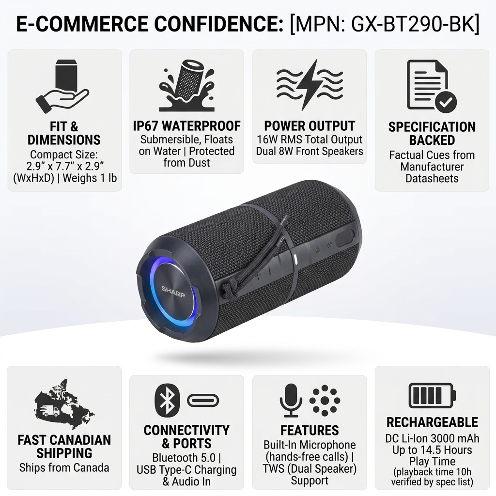 Visuel 8 du produit SHARP GX-BT290-BK – Enceinte Bluetooth portable 32 W, IP67, avec éclairage RGB