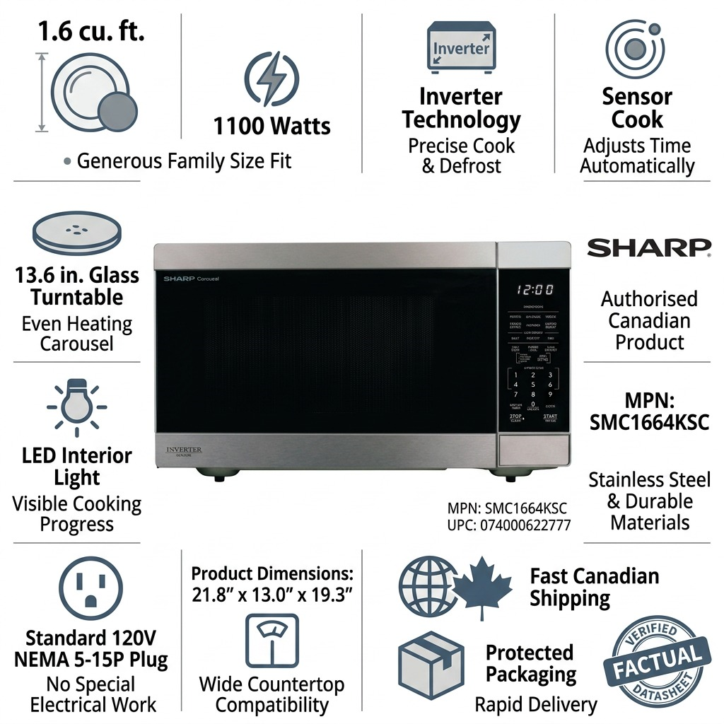 Infographie des caractéristiques : SHARP SMC1664KSC (four à micro-ondes)