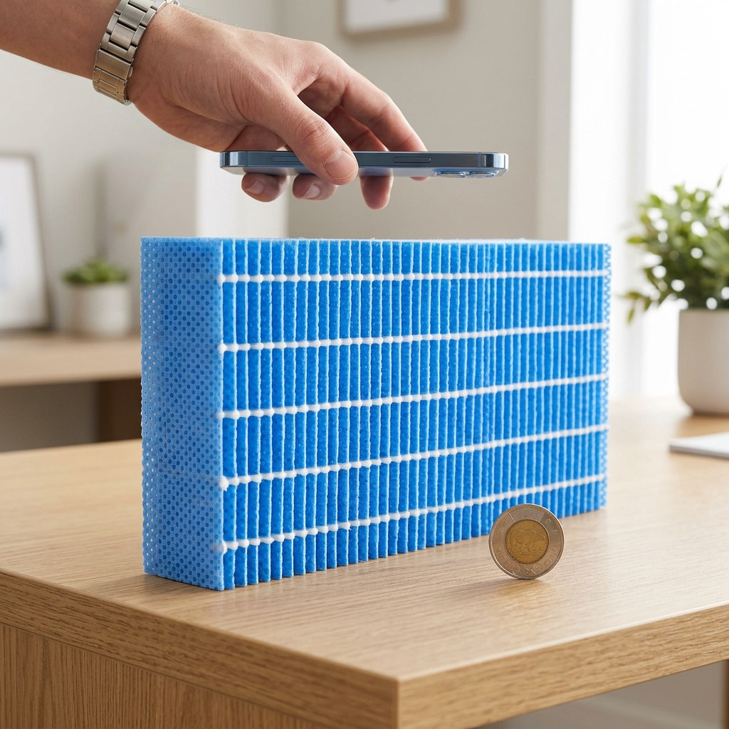 High-resolution, centered view of the SHARP FZP11MFU specific blue antimicrobial replacement humidifying filter for Canadian models, exactly as seen in the canonical reference image, on a pure white background. Minimal, clean shadow for dimension.