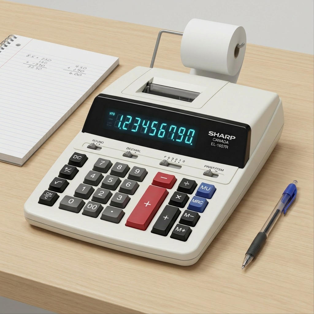 High-resolution hero shot of the Sharp EL-1607R Printing Calculator centered on a pure white background.