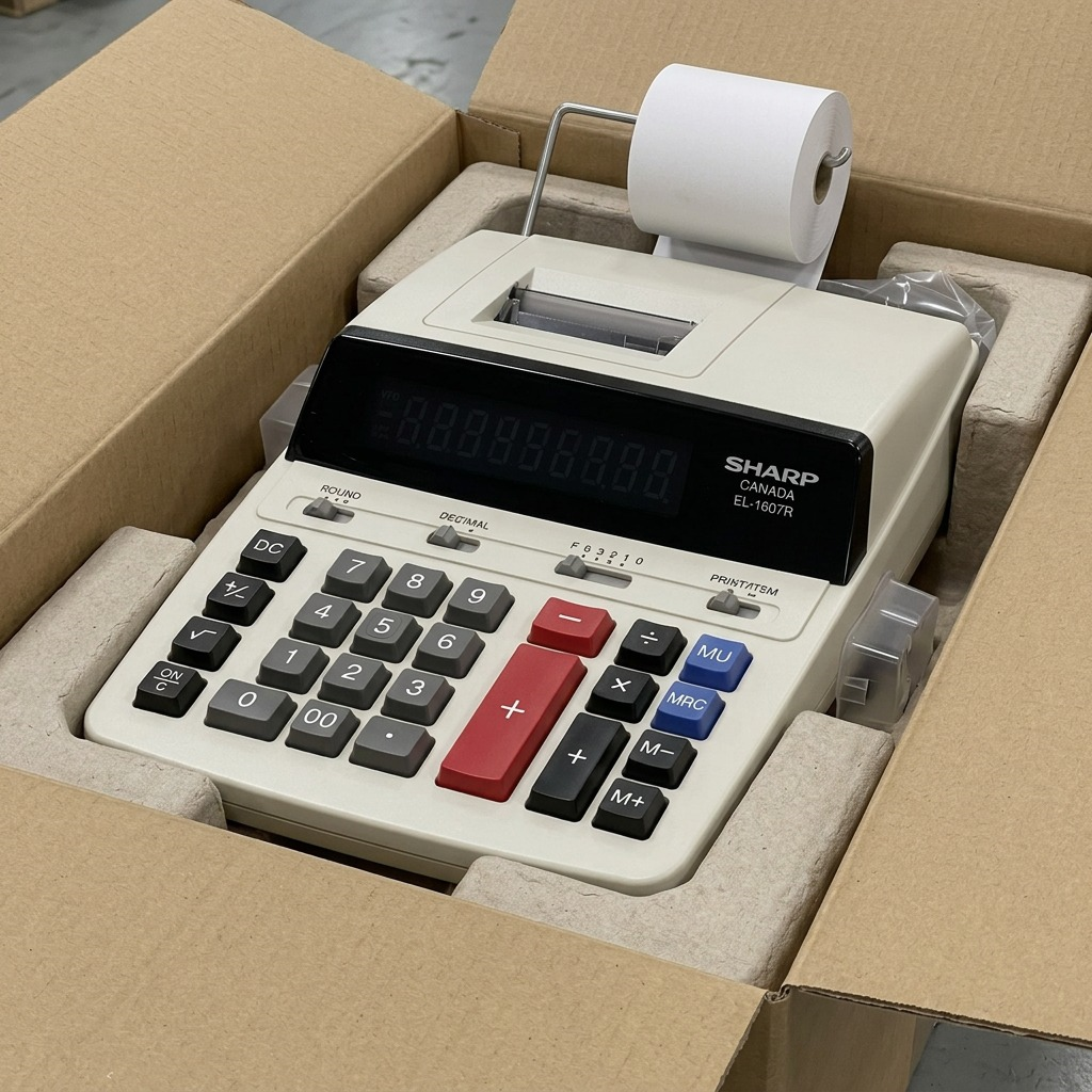 Présentation de l’emballage : SHARP EL-1607R (calculatrice)