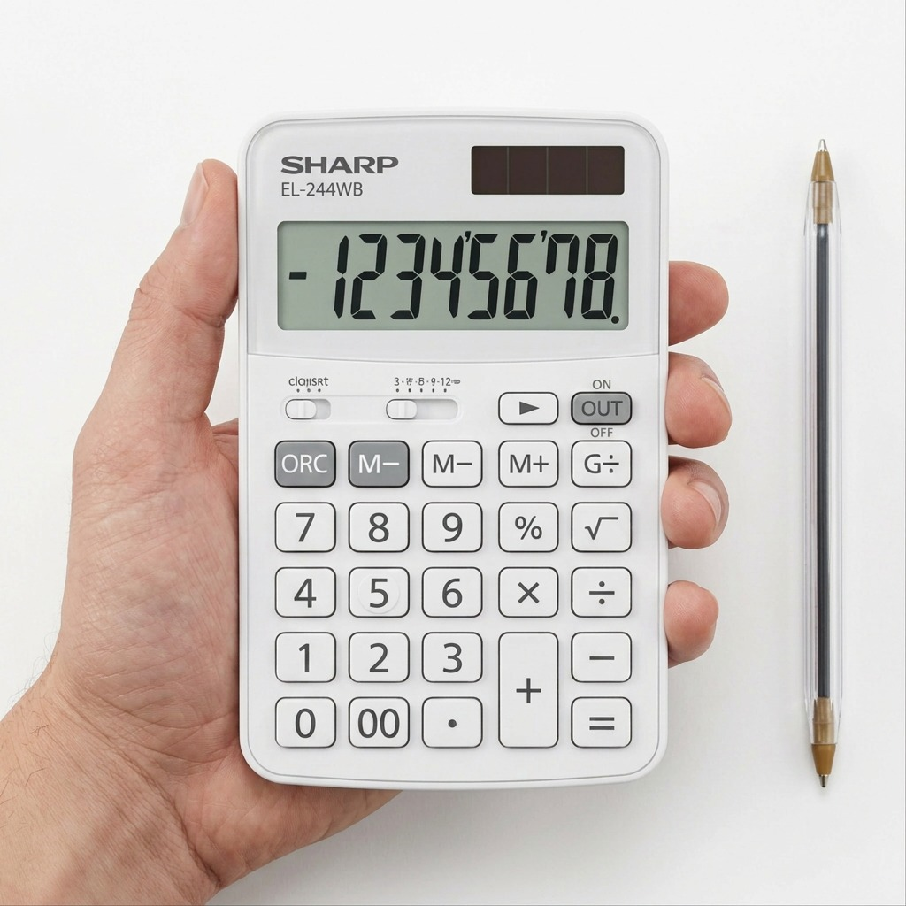 A high-resolution, centered view of the SHARP EL-244WB 8-Digit calculator with accurate details and clear display.