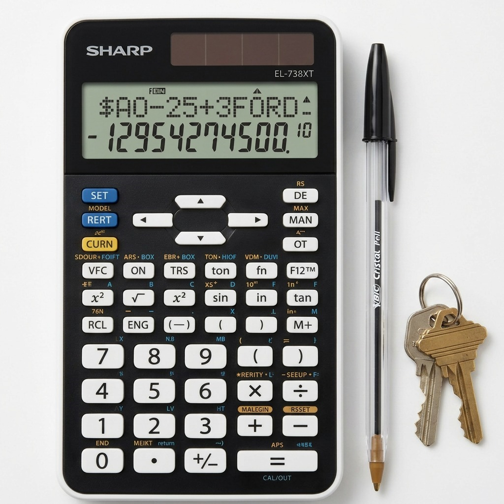 High-resolution hero shot of the SHARP EL738XT Financial Calculator, centered on a pure white background.