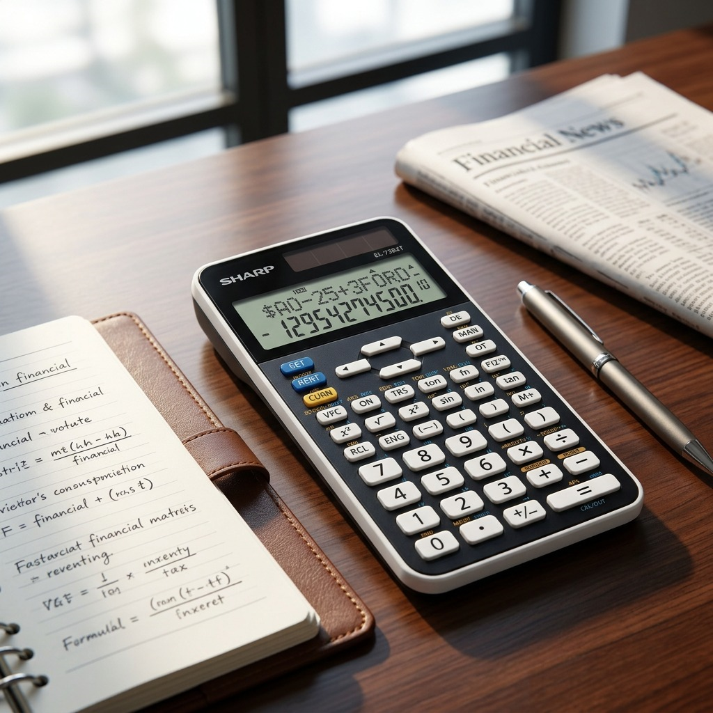 Présentation sur un bureau : SHARP EL738XT (calculatrice)