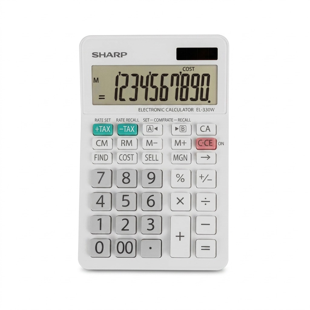 Présentation sur un bureau : SHARP EL330W (calculatrice)