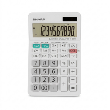 Présentation sur un bureau : SHARP EL330W (calculatrice)