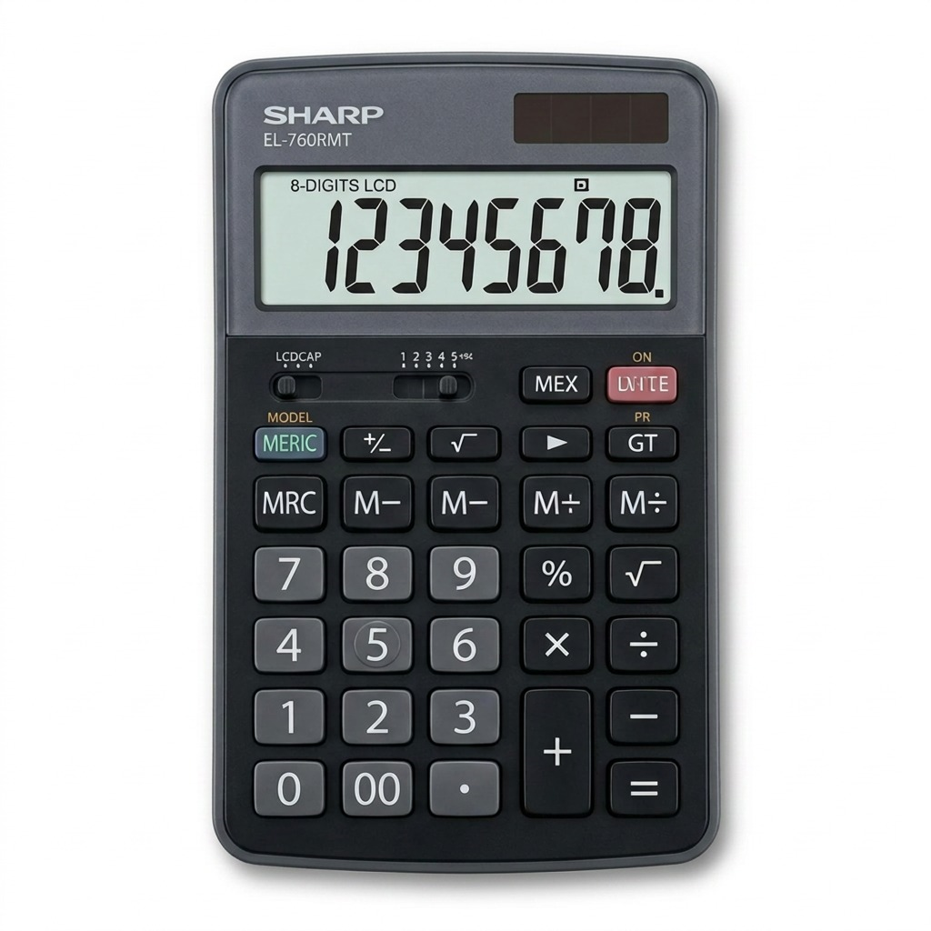 Présentation sur un bureau : SHARP EL-760RMT (calculatrice)