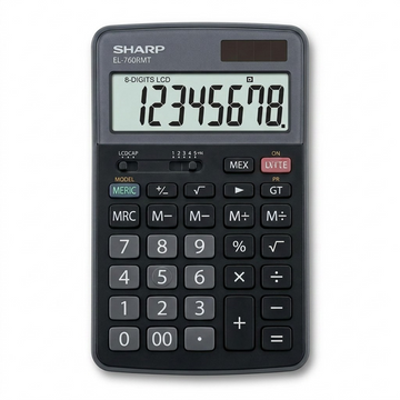 Présentation sur un bureau : SHARP EL-760RMT (calculatrice)