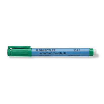 A pure, high-resolution product image of the STAEDTLER Lumocolor correctable 305 F marker, horizontally oriented against a seamless white background.