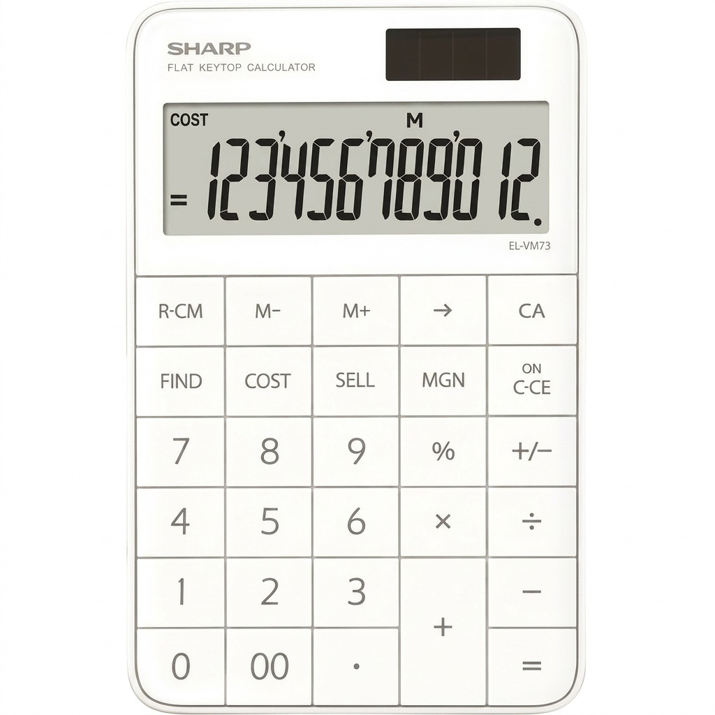 - Sharp EL-VM73WH 12-Digit Flat Keytop Calculator - Pure white hero shot.